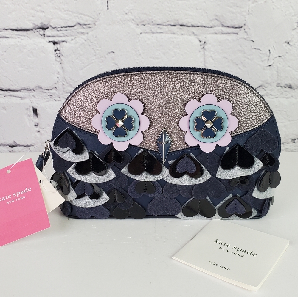 NWT KATE SPADE Med Dome Zibbi Owl Nightcap Cosmetic Case / Clutch